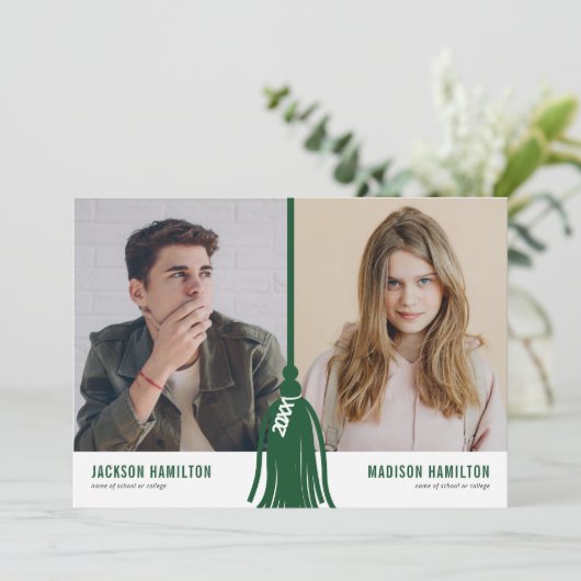 Invitation Double Joint Graduation Green Tassel Party (Debout devant)