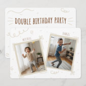 Invitation Double Kids Boys Sibling Photo Joint Birthday (Devant / Derrière)
