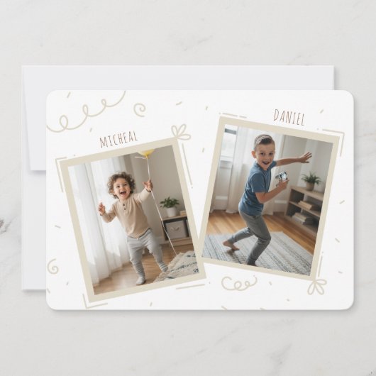 Invitation Double Kids Boys Sibling Photo Joint Birthday (Devant)