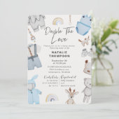 Invitation Double le Baby shower Love Clothes Twin Boys (Debout devant)