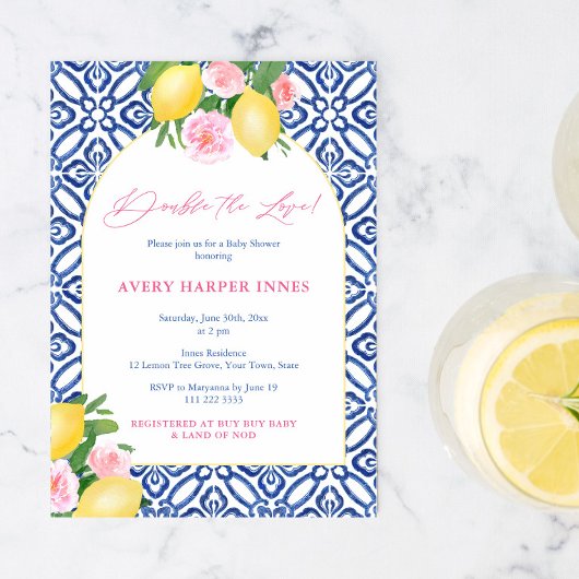 Invitation Double Le Baby shower Love Positano Lemons Twins