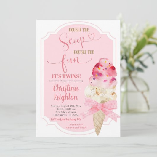 Invitation Double le Baby shower Twins de la crème glacée Sco (Debout devant)