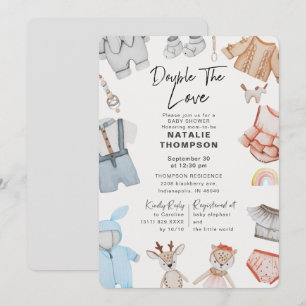 Invitation Double le Love Twins Boy Girl Baby shower