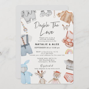 Invitation Double le Love Twins Boy Girl Baby shower virtuel
