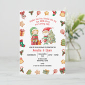 Invitation Double le plaisir, elves Christmas Twins 1er anniv (Debout devant)
