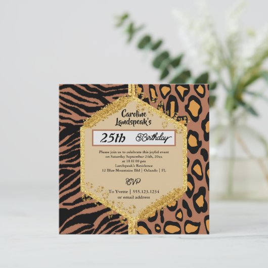 Invitation Double Leopard Zebra Prints & Parties scintillant  (Debout devant)