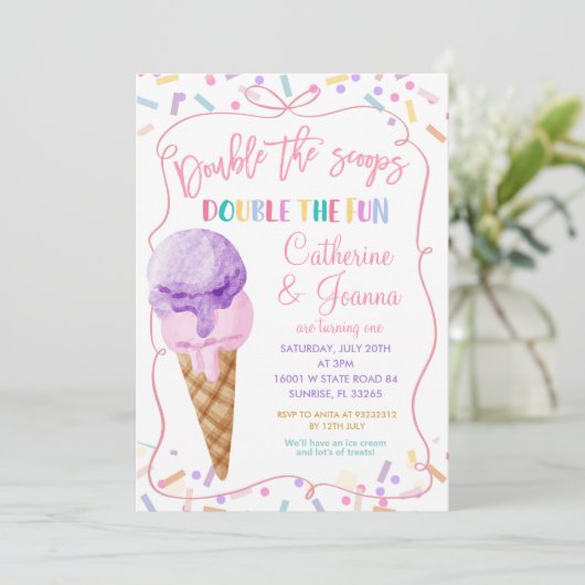 Invitation Double les boules Double Fun Birthday Ice Cream (Debout devant)
