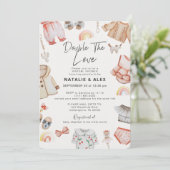 Invitation Double Love Girl Twins Baby shower virtuel rose (Debout devant)