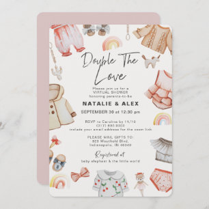 Invitation Double Love Girl Twins Baby shower virtuel rose