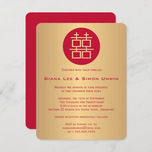 Invitation Double Mariage chinois (Devant / Derrière)