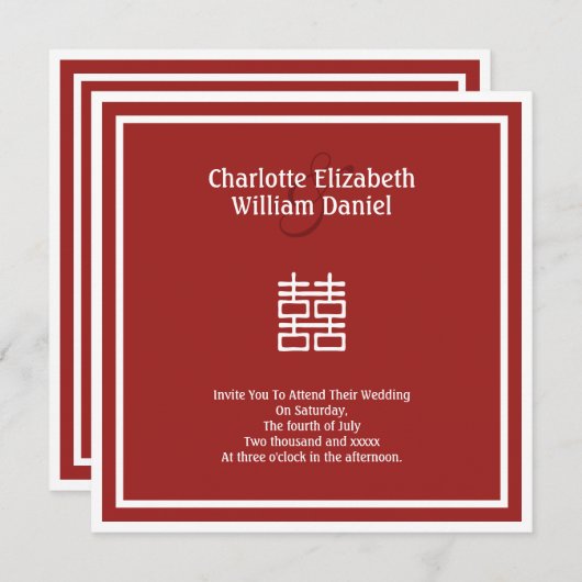 Invitation Double Mariage chinois (Devant / Derrière)