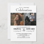 Invitation Double minimaliste blanc et noir (Devant)