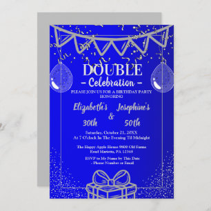 Invitation Double mixte adulte fête d'anniversaire   Argent b