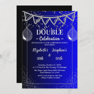 Invitation Double mixte adulte fête d'anniversaire   Argent b