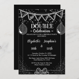 Invitation Double mixte adulte fête d'anniversaire   Argent n