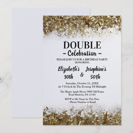 Invitation Double mixte adulte fête d'anniversaire | Blanc do (Devant / Derrière)