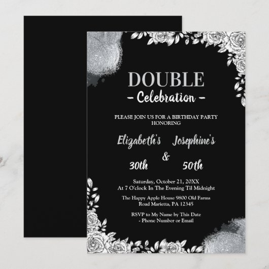 Invitation Double mixte adulte fête d'anniversaire |Floral ar (Devant / Derrière)