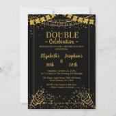 Invitation Double mixte adulte fête d'anniversaire | Or noir (Devant)