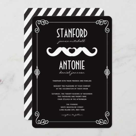 Invitation Double Mustaches Aimer Vintage Classic Gay Mariage (Devant / Derrière)