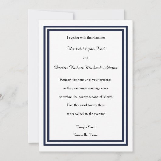 Invitation Double Navy Trim -5x7Invitation de mariage (Devant)