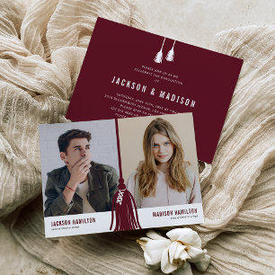 Invitation Double obtention de diplôme Tassel bordeaux Fête