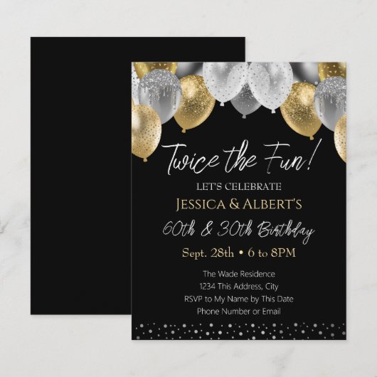 Invitation double or et ballons d'argent (Devant / Derrière)