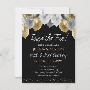 Invitation double or et ballons d'argent