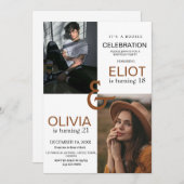 Invitation Double photo Anniversaire moderne blanc noir (Devant / Derrière)