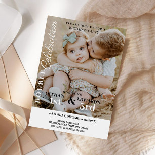 Invitation Double photo minimaliste fête Anniversaire