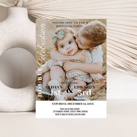 Invitation Double photo minimaliste fête Anniversaire