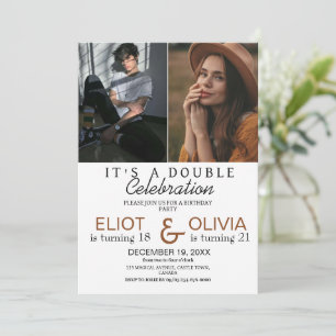 Invitation Double photo minimaliste fête d'anniversaire