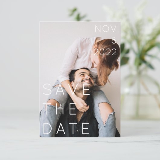 Invitation Double photo moderne en gras texte fin enregistrer (Debout devant)