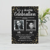 Invitation Double Photo Noir Or Anniversaire (Debout devant)