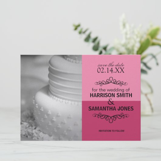 Invitation Double rose Enregistrer la date Annonces Mariages (Debout devant)