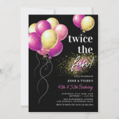 Invitation Double Rose et Or Ballon Joint Anniversaire (Devant)