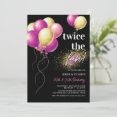 Invitation Double Rose et Or Ballon Joint Anniversaire (Debout devant)