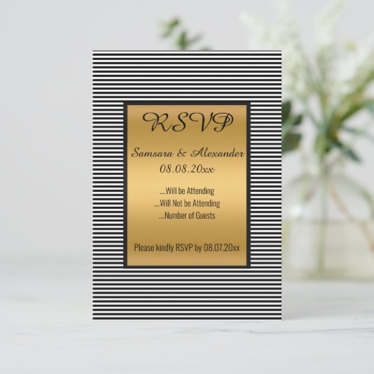 Invitation Double RSVP Black White Gold (Debout devant)