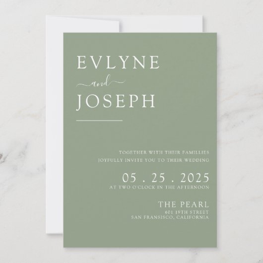 Invitation Double Sage Vert Boho Mariage moderne (Devant)