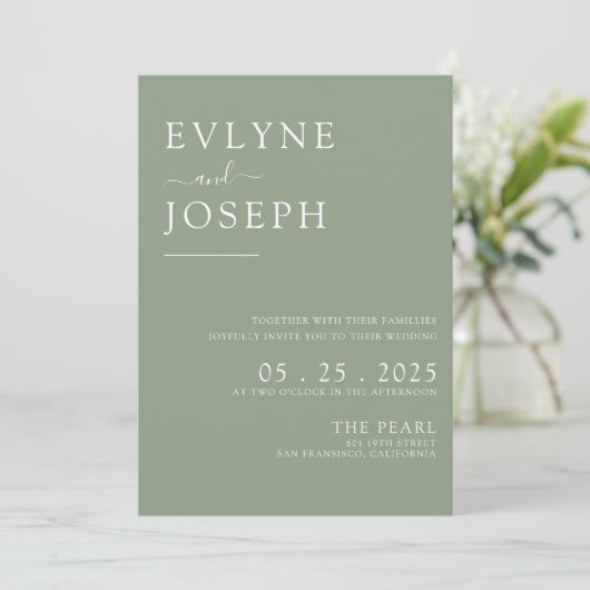Invitation Double Sage Vert Boho Mariage moderne (Debout devant)