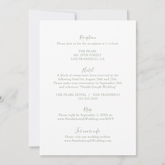 Invitation Double Sage Vert Boho Mariage moderne (Dos)