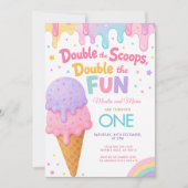 Invitation Double Scoops Double Fun Anniversaire Jumeaux (Devant)