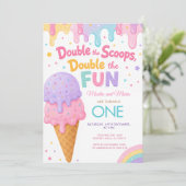 Invitation Double Scoops Double Fun Anniversaire Jumeaux (Debout devant)