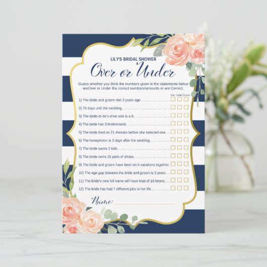 Invitation Double Side Navy Gold Fête de l'mariée (Debout devant)