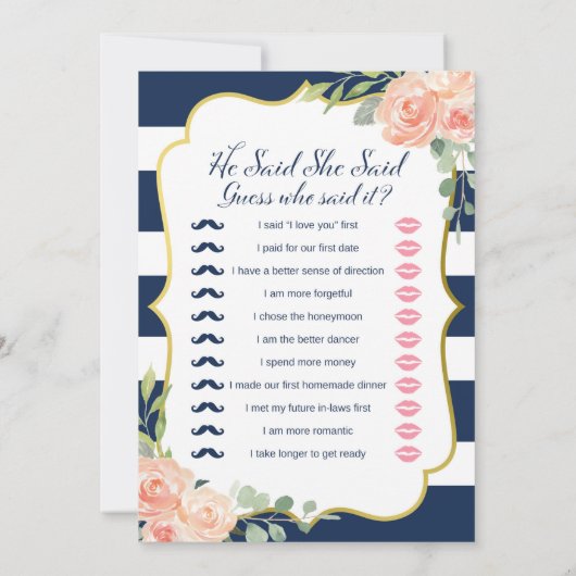 Invitation Double Side Navy Gold Fête de l'mariée (Dos)