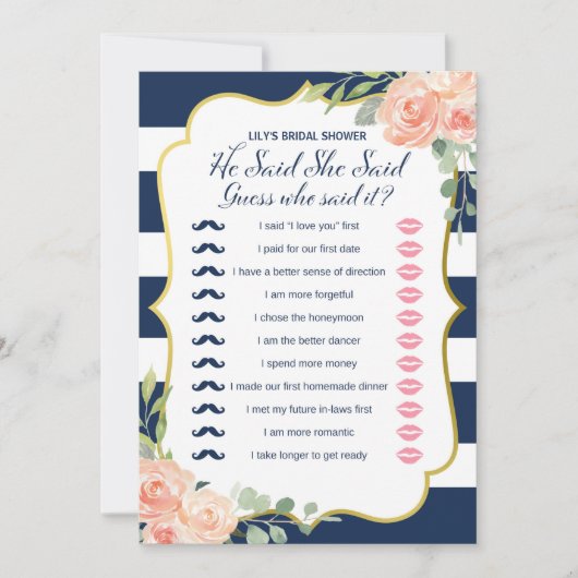 Invitation Double Side Navy Gold Fête de l'mariée (Devant)