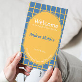 Invitation Double-Sided Blue Yellow Bright Plaid Hand-Drawn