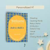 Invitation Double-Sided Blue Yellow Bright Plaid Hand-Drawn