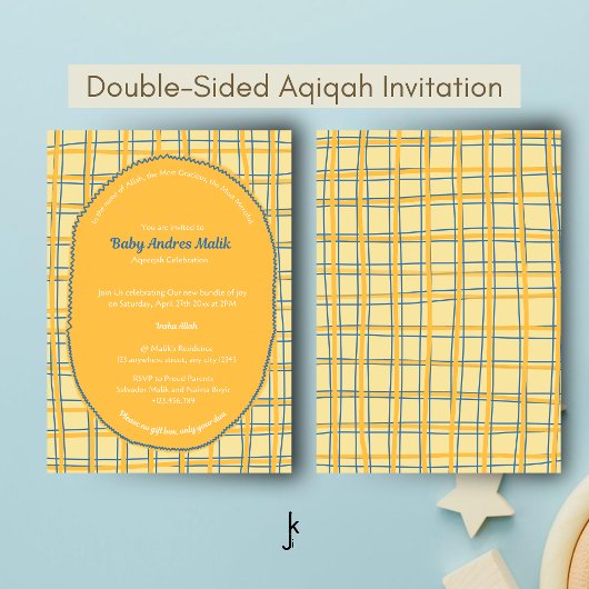 Invitation Double-Sided Light Yellow Bright Plaid Hand-Drawn