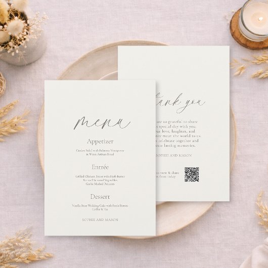 Invitation Double-Sided Wedding Menu & Thank You Card
