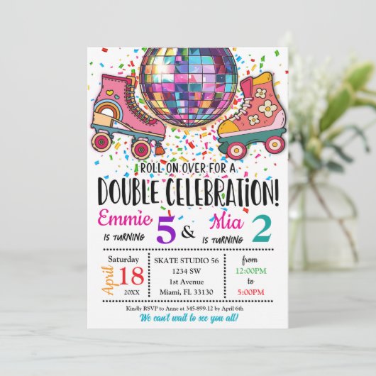 Invitation Double Sisters Bdays Celebration Roller Skating  (Debout devant)